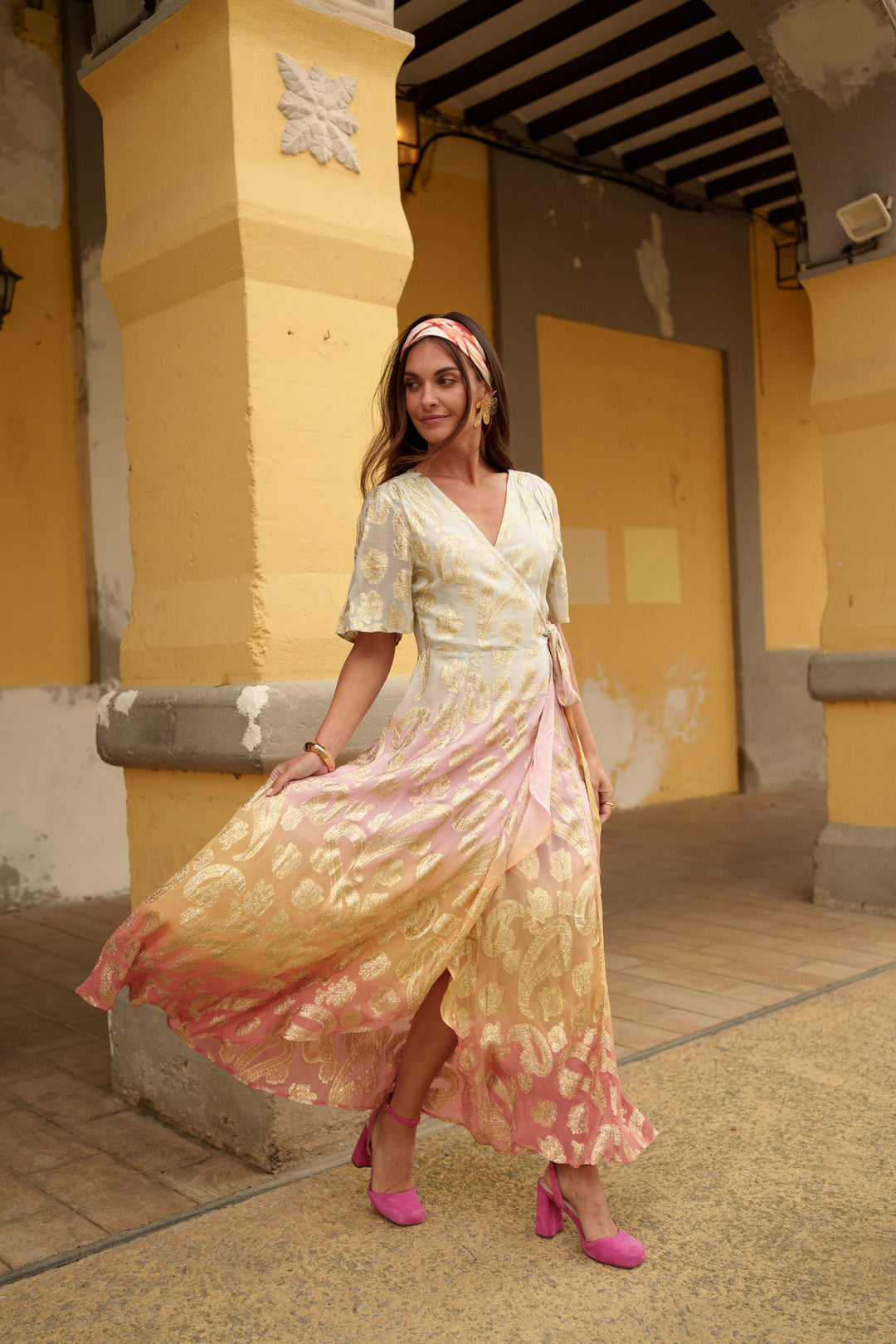 ROBE dégradé vert/rose M3021