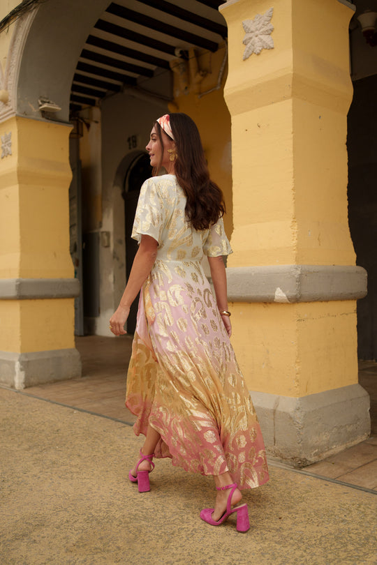 ROBE dégradé vert/rose M3021