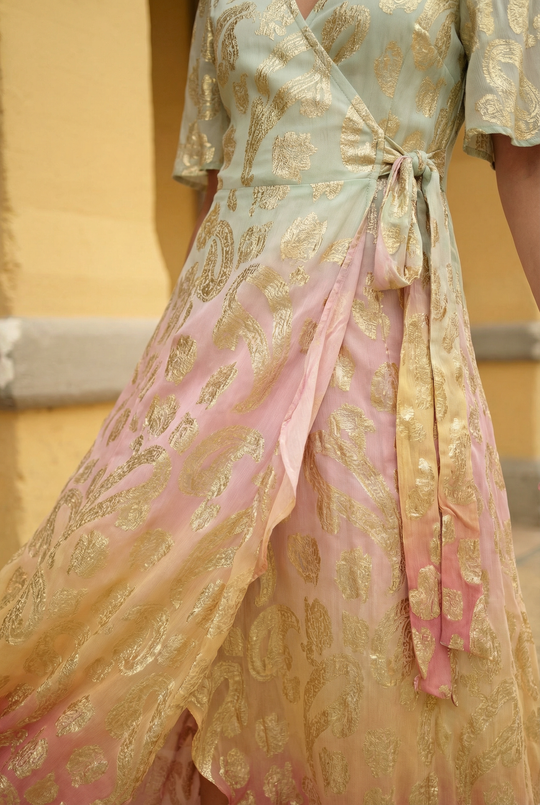 ROBE dégradé vert/rose M3021