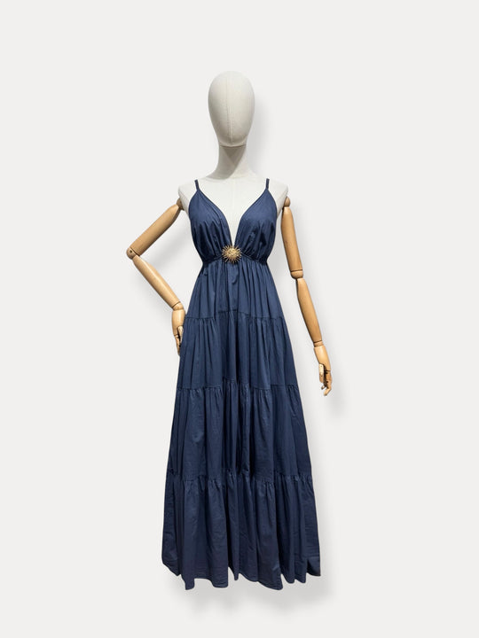 Robe Maxi col V soleil marine 6686