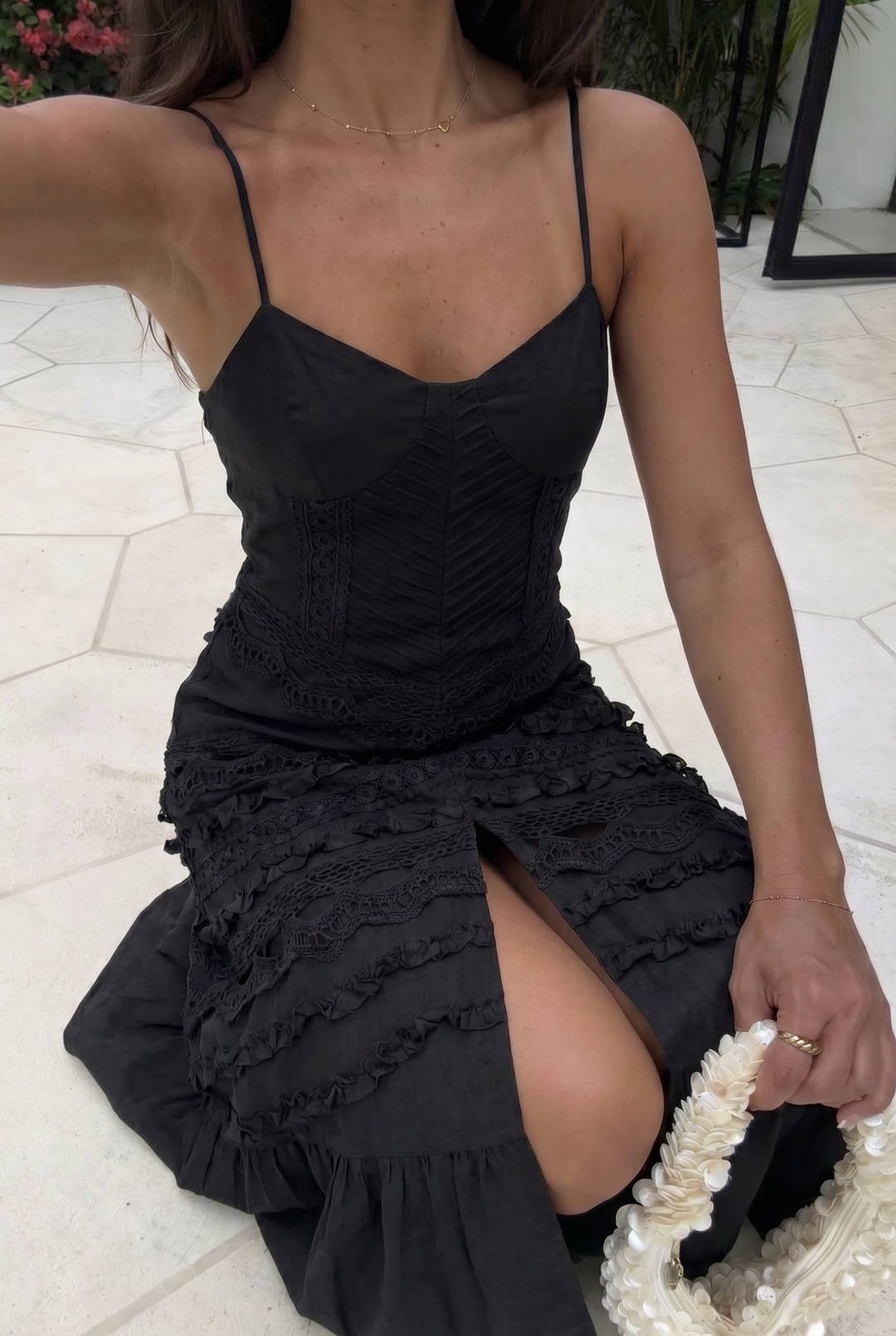 Robe brodé dentelle Noir Z0012