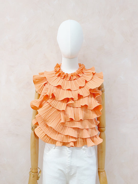 Top dos nus à volants plissés Orange 2501