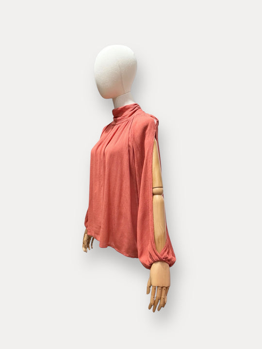 Blouse fluide manches ouverte 13668 saumon