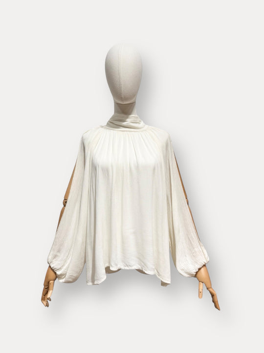 Blouse fluide manches ouverte 13668 Ecru