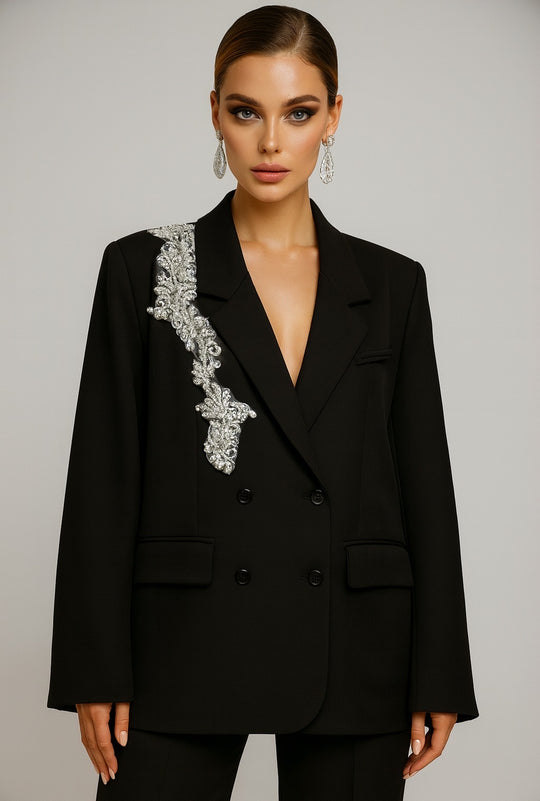 Blazer droite côté strass Noir V11120