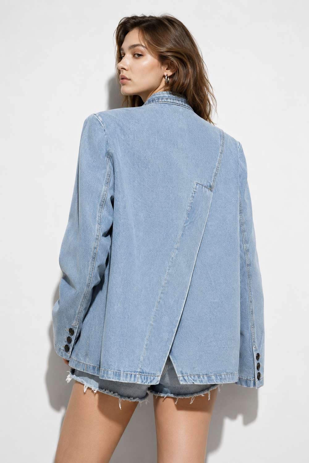 Blazer jean col croisée bleu 15337