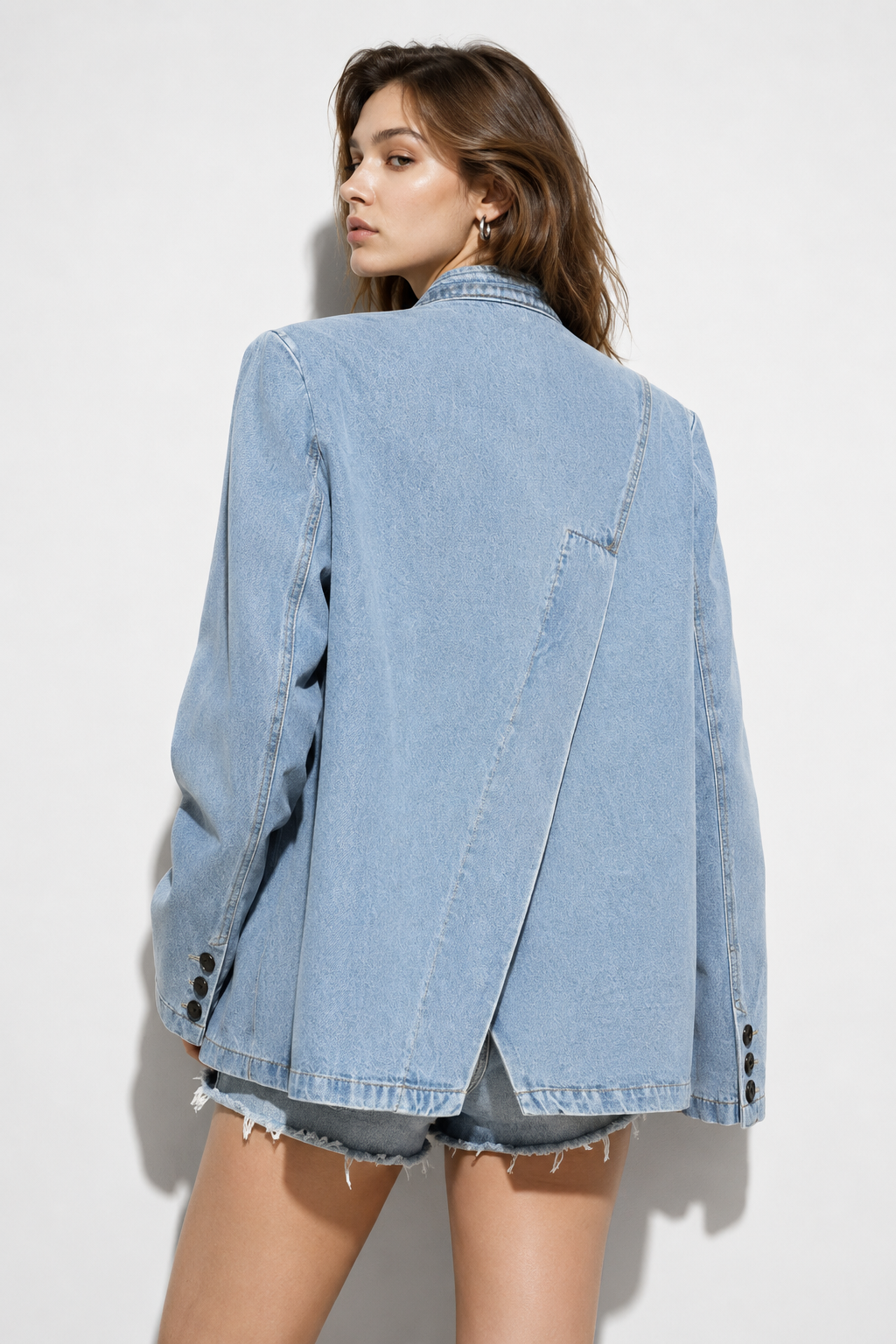 Blazer jean col croisée bleu 15337