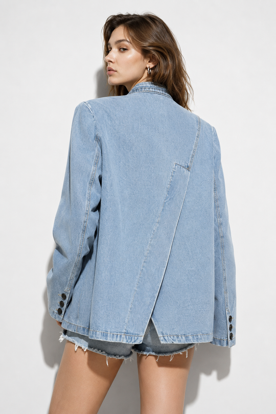 Blazer jean col croisée bleu 15337