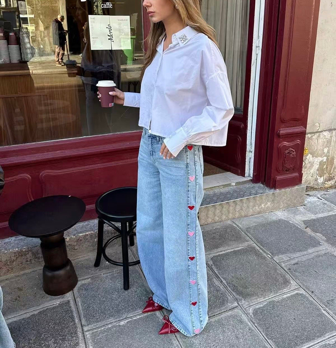 Jean bleu bandes cœurs pink/red 0236