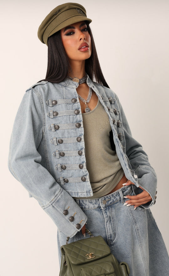 Veste jean officier Bleu claire 13955