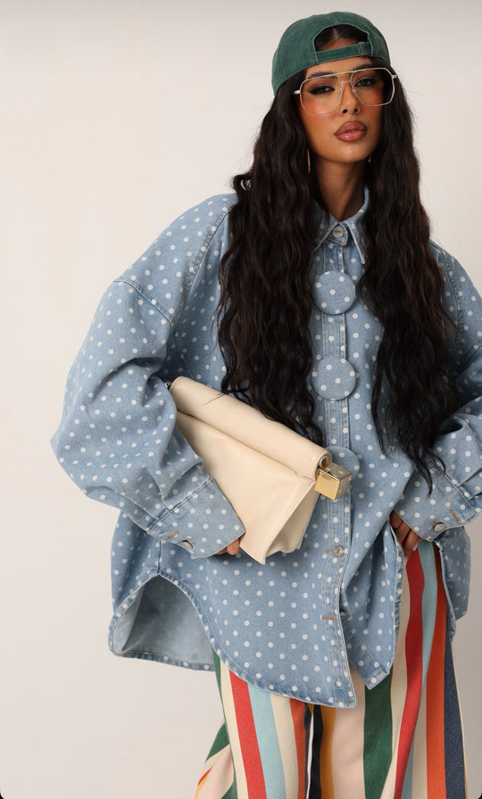 Veste jean gros boutons à pois Bleu 15073