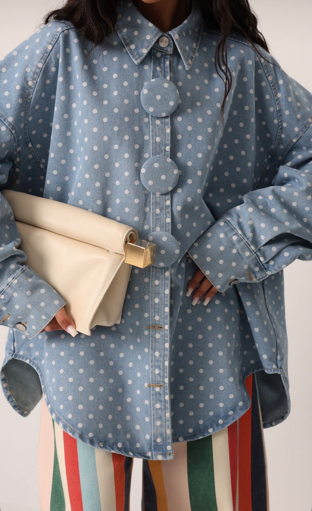 Veste jean gros boutons à pois Bleu 15073