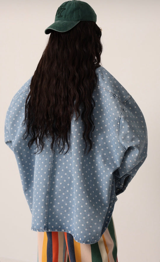 Veste jean gros boutons à pois Bleu 15073