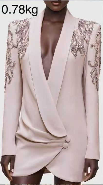 Blazer tunique épaules strass Rose V10357