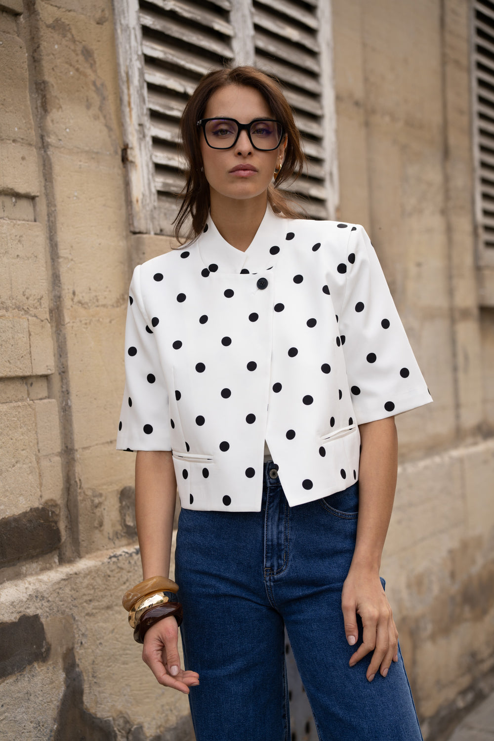 Blazer court à pois 26083