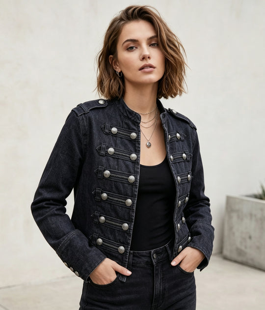 Veste jean officier noir/gris