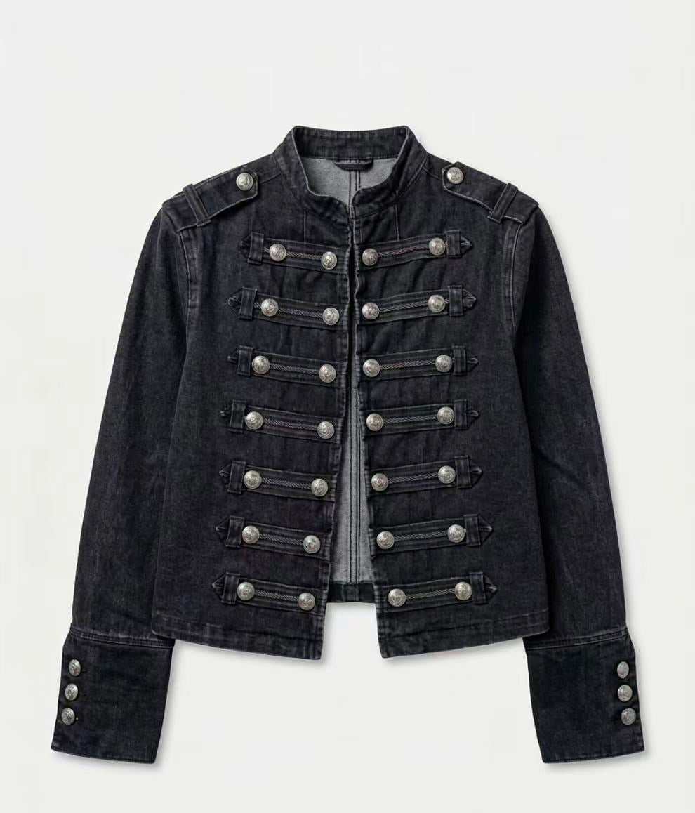 Veste jean officier noir/gris