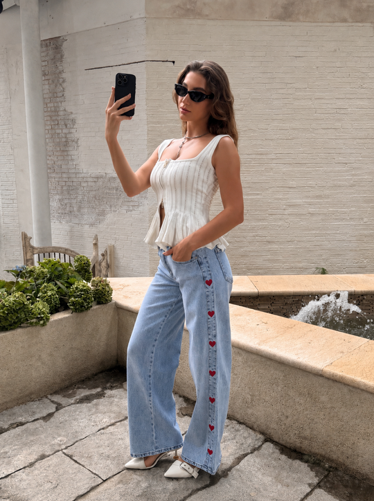 Jean bleu bandes cœurs Red 0236