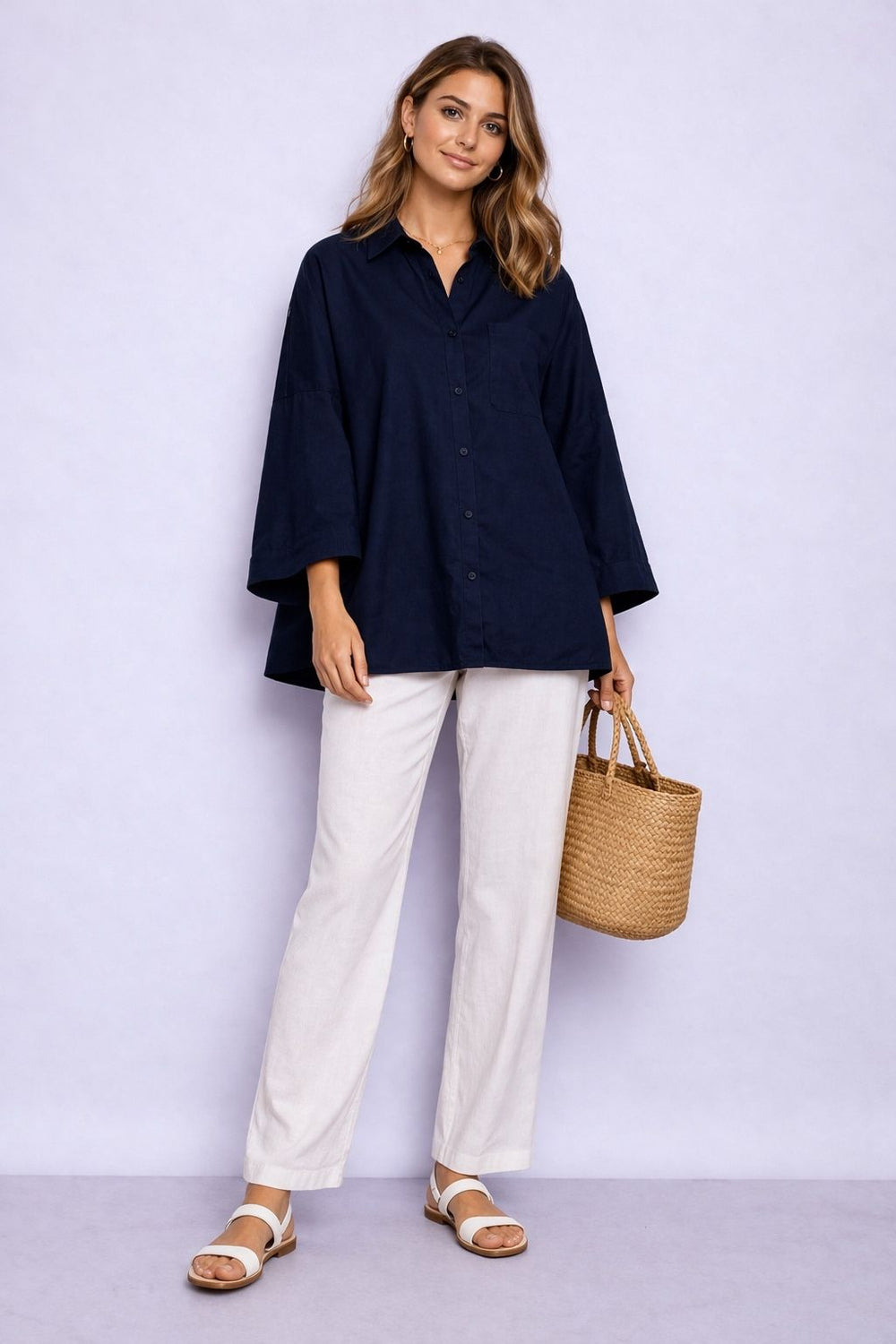 Chemise oversize bleu marine 970