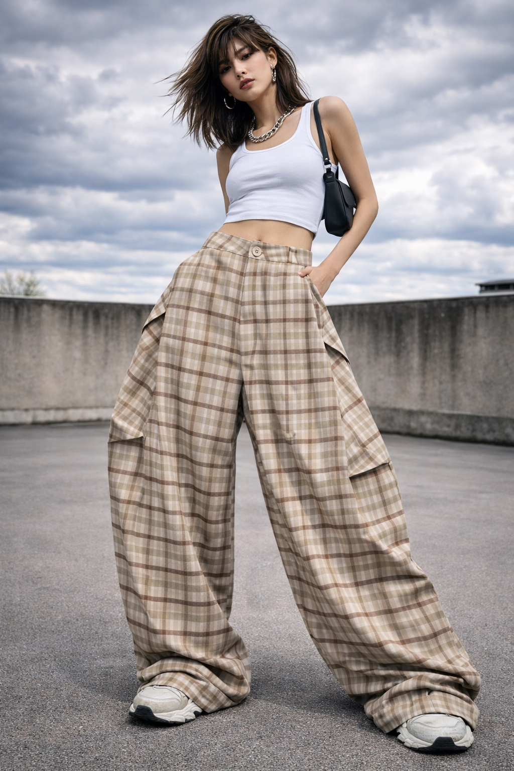 Pantalon carreaux beige 12767