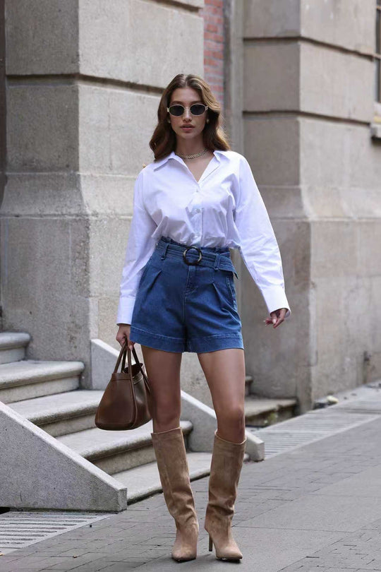 Short ceinture bleu 0095