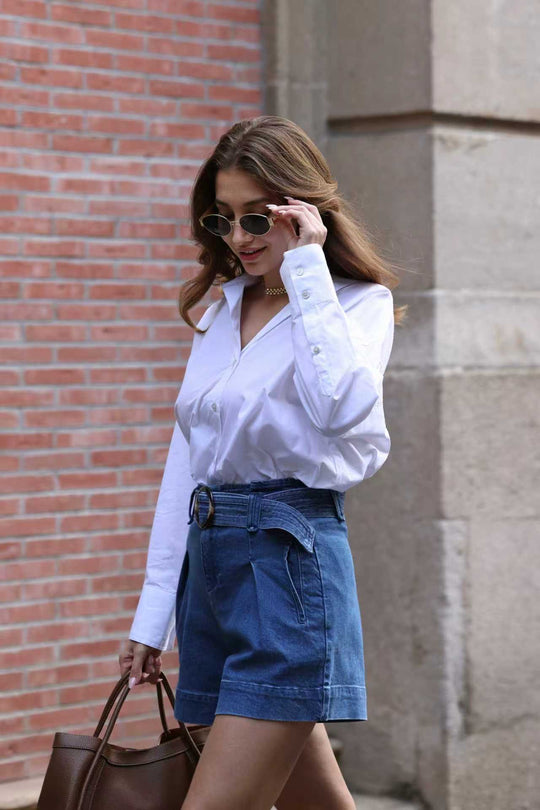 Short ceinture bleu 0095
