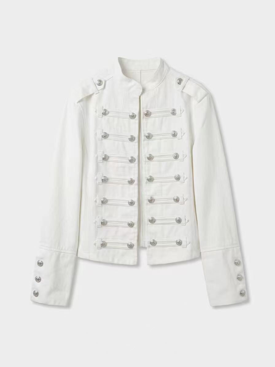 Veste jean officier Blanc 9601 (taille unique )