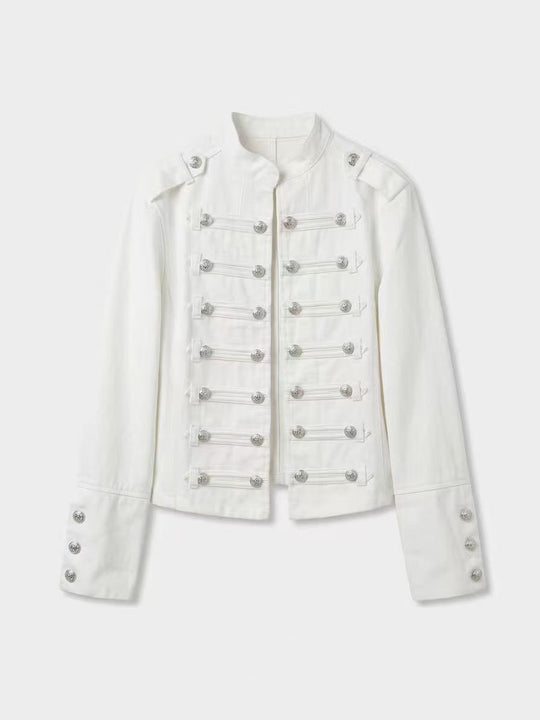 Veste jean officier Blanc 9601 (taille unique )