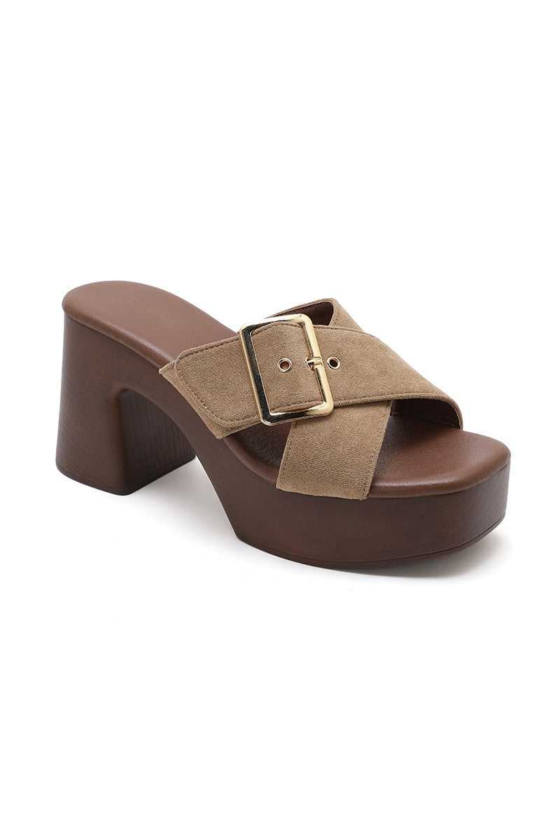 Mule a talon plate-forme daim taupe H8-1193