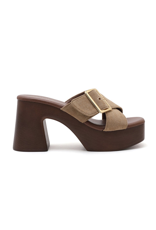 Mule a talon plate-forme daim taupe H8-1193
