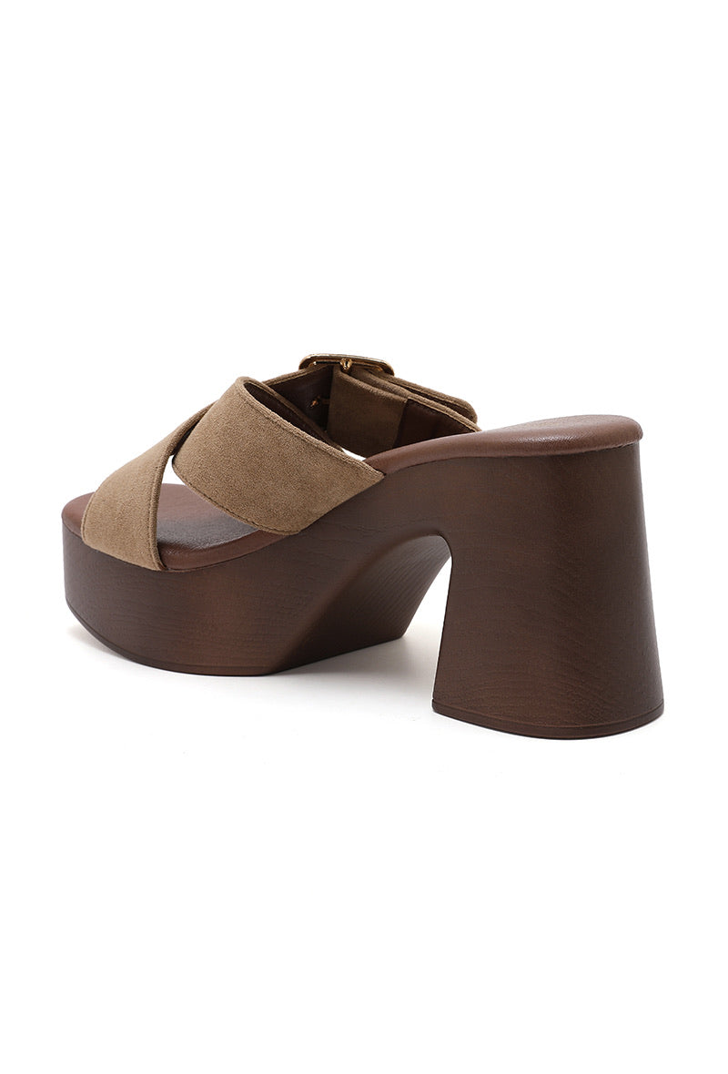 Mule a talon plate-forme daim taupe H8-1193