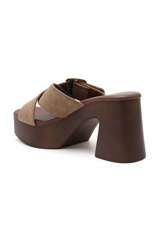Mule a talon plate-forme daim taupe H8-1193