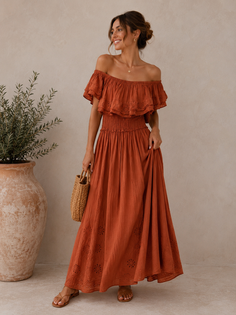 Robe Bustier Terracota brodé 12265