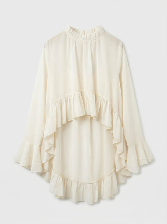 Blouse en voile long à l’arriere 9065 Beige
