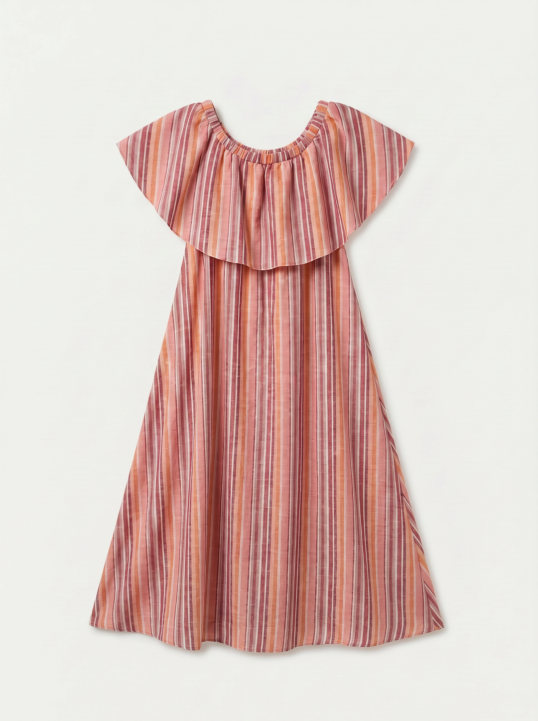 Robe Rayure col volant Abricot 06248