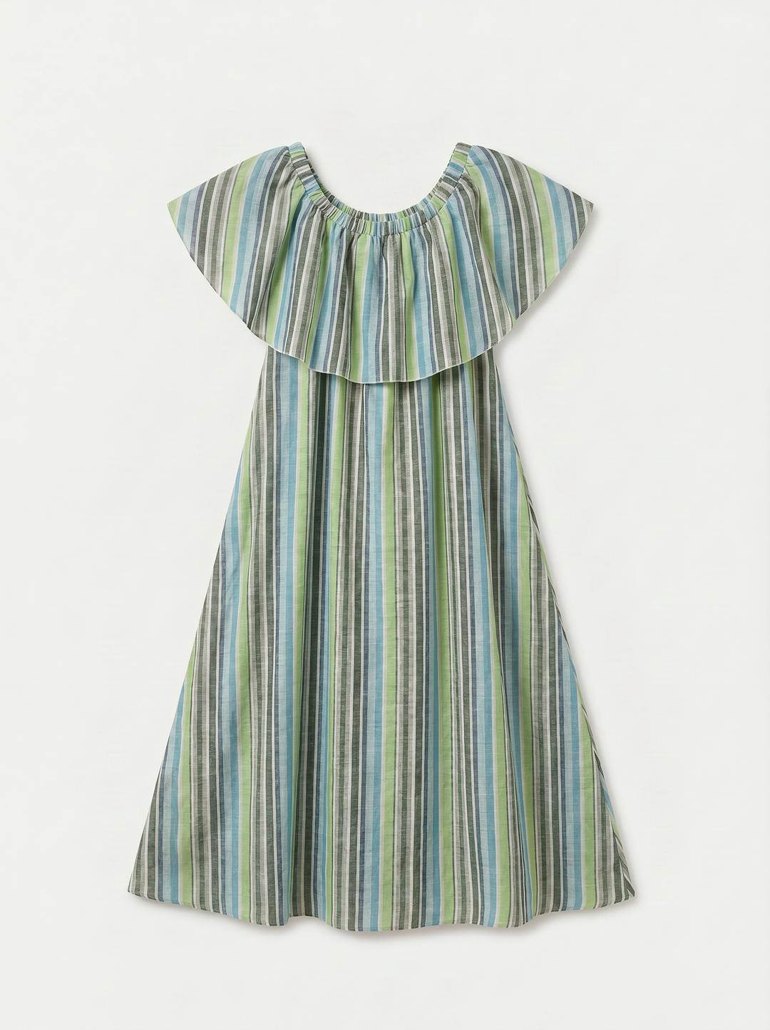 Robe Rayure col volant Vert 06248