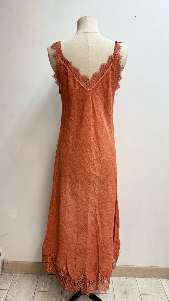 Robe lin aux dentelle 26700 terracotta
