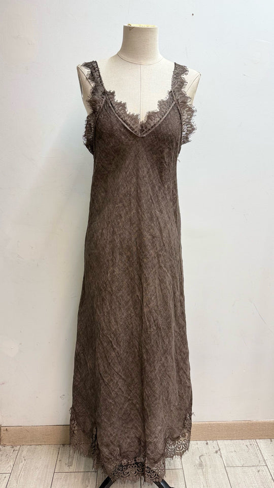 Robe lin aux dentelle 26700 Choco