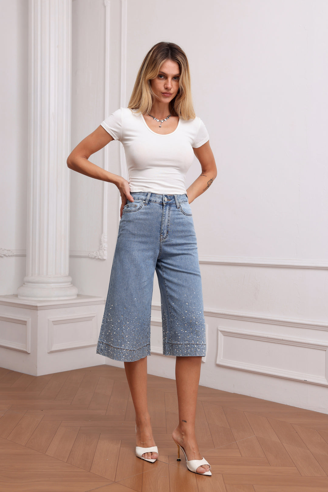 Jean Bermuda Bleu strass 9266
