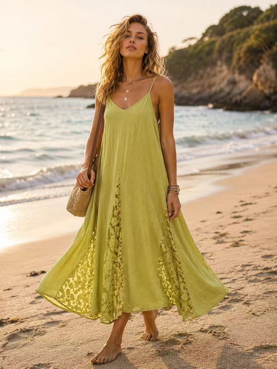 Robe coton bandes dentelles 12398
