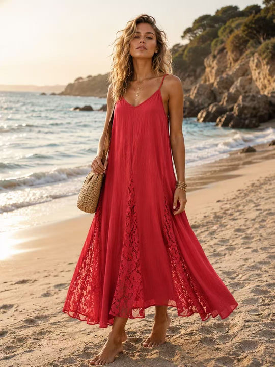 Robe coton bandes dentelles 12398