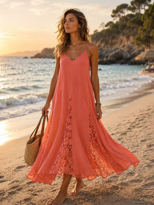 Robe coton bandes dentelles 12398