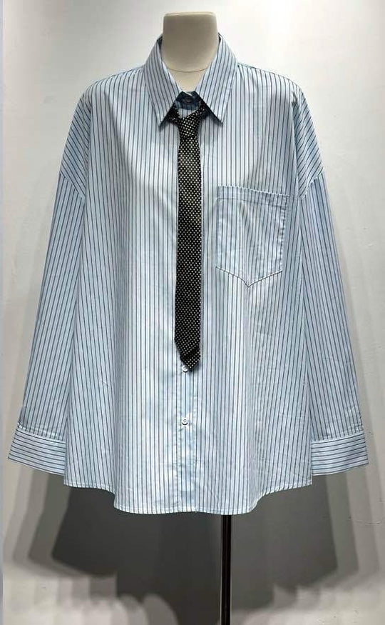 Chemise rayure BLEU avec cravate à pois 13276