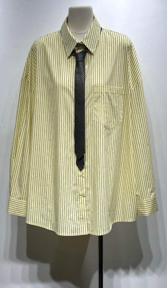 Chemise rayure JAUNE avec cravate à pois 13276
