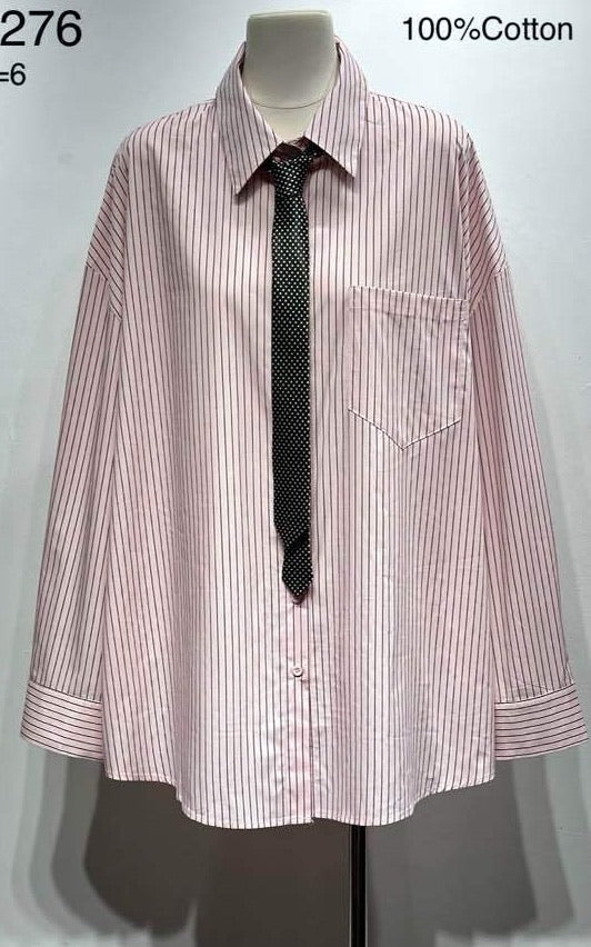 Chemise rayure ROSE avec cravate à pois 13276