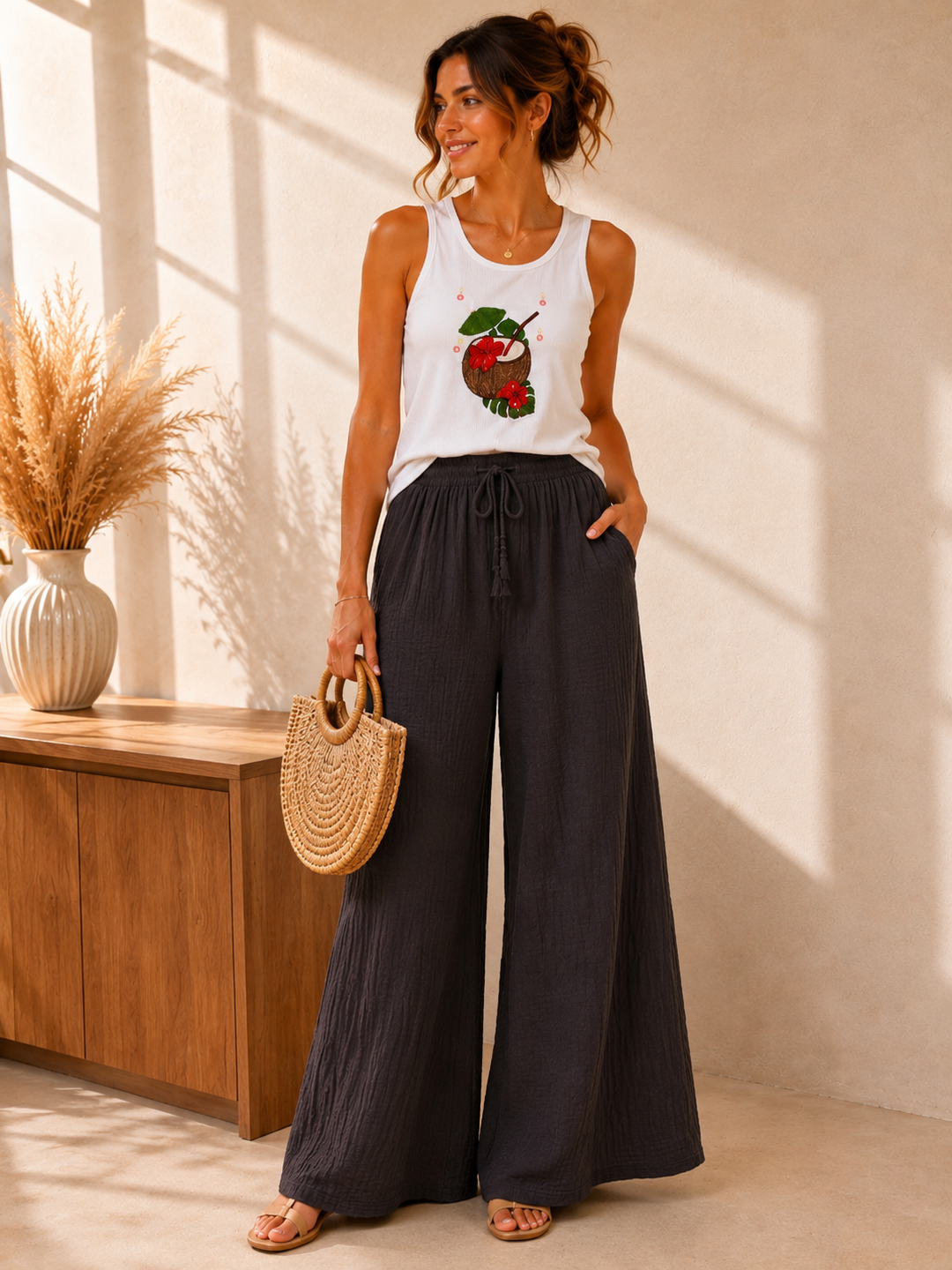 Pantalon loose gaz de coton 2430
