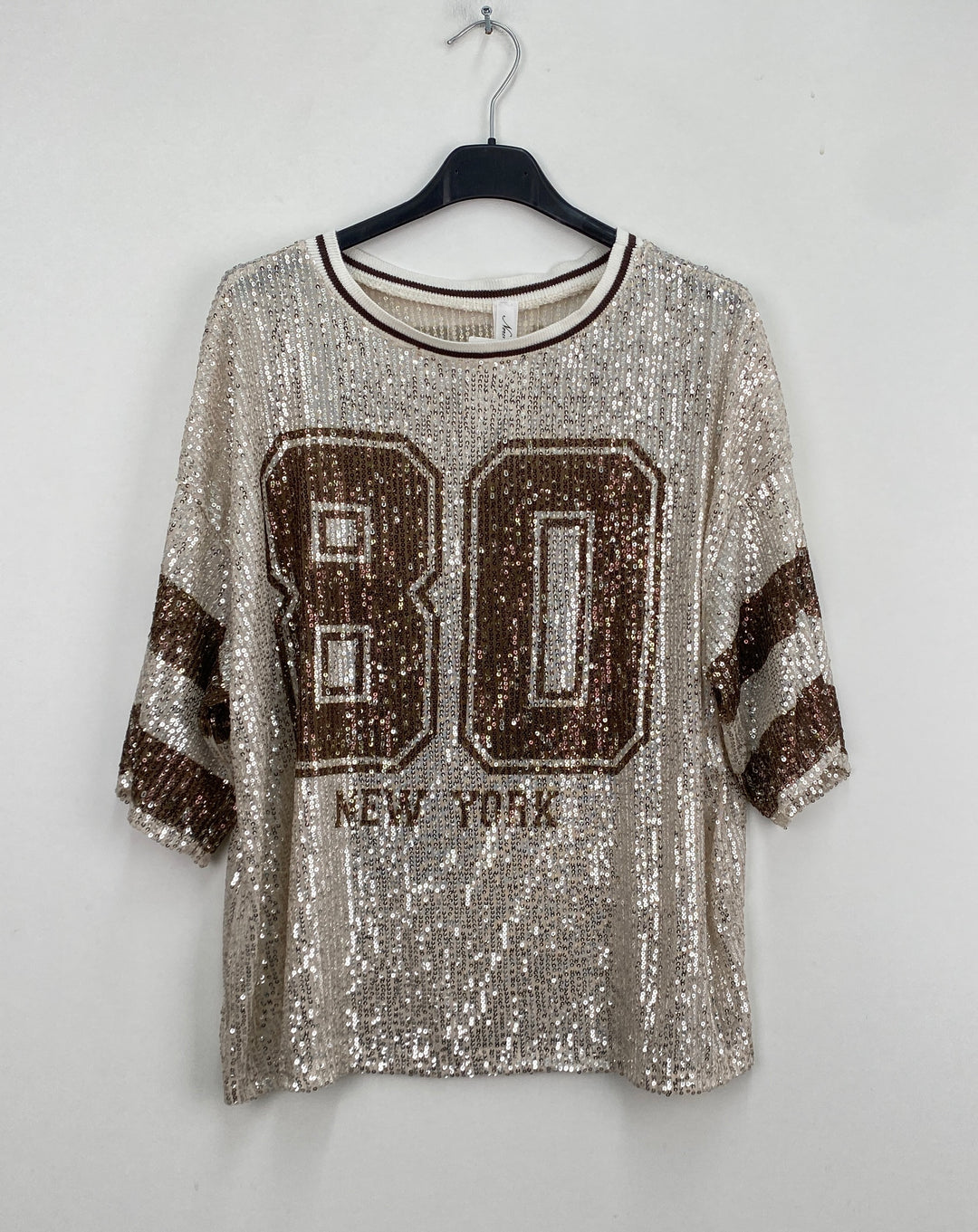 T-shirt sequin argenté NY