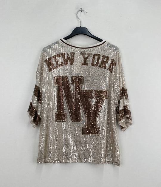 T-shirt sequin argenté NY