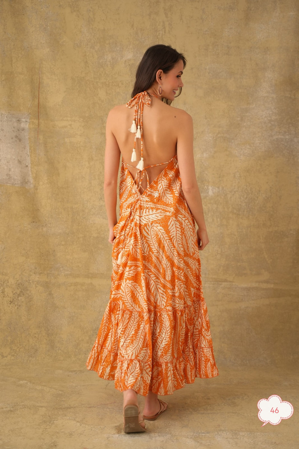 Robe imprimée dos nu orange 165-46