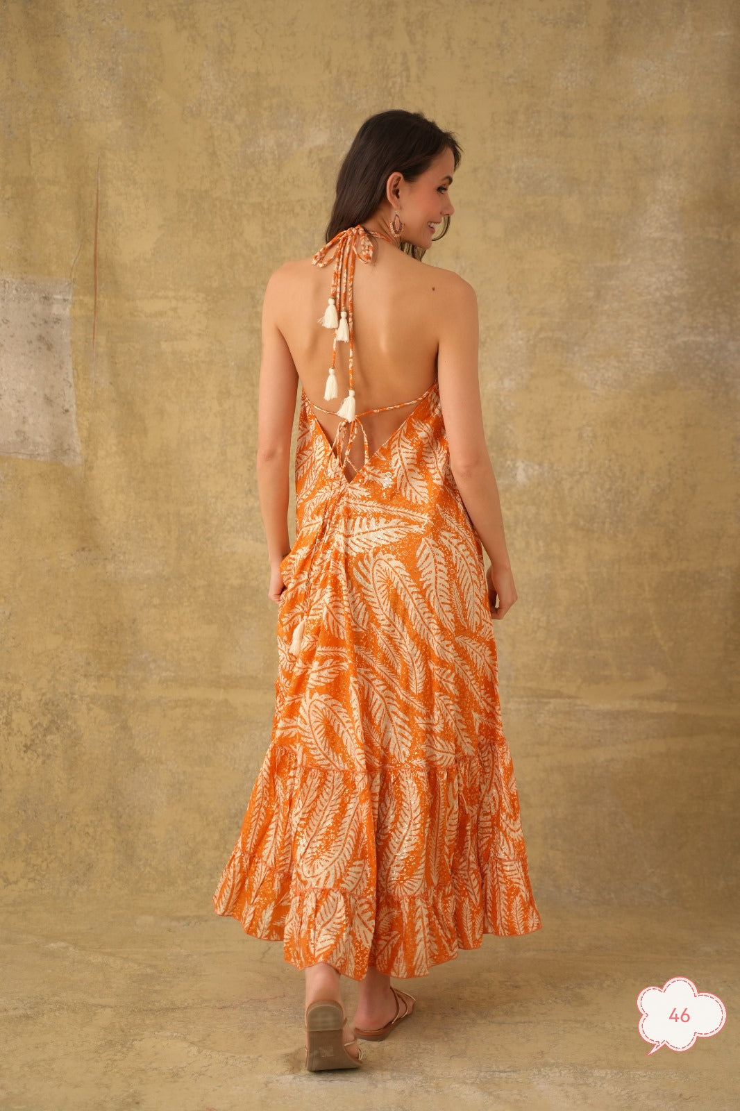 Robe imprimée dos nu orange 165-46